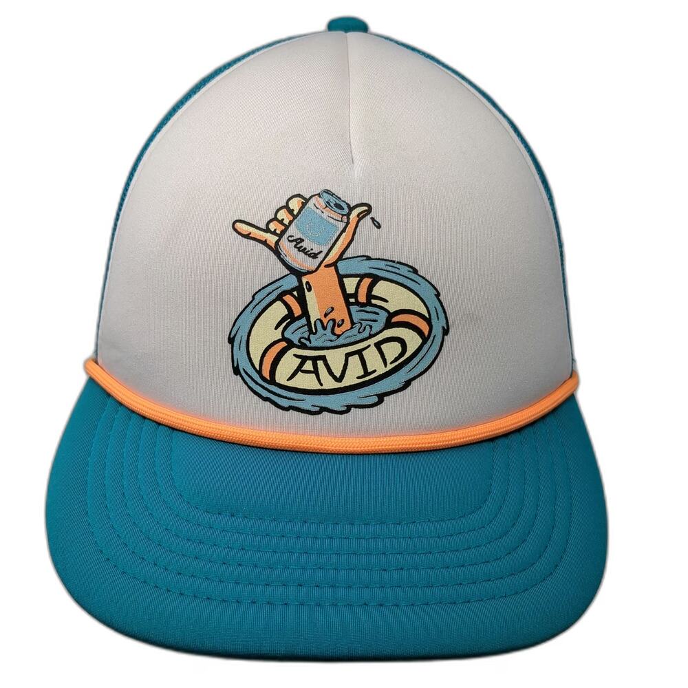 Avid Trucker Hat Blue One Size Foam Front Mesh Back Rope Brim Graphic Logo